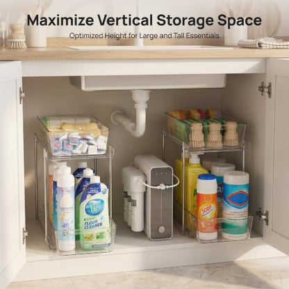 Vtopmart 2 Pack Plastic Larger Higher Bathroom Kitchen Under Sink Organizer (M-Higher) - color: Transparent, size: M-Higher (2 Pack)