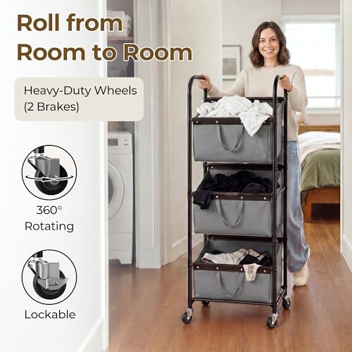 GRANNY SAYS 3 Tiered Laundry Sorter, Narrow Hamper Cart with Wheels, Grey - color: Grey