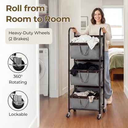 GRANNY SAYS 3 Tiered Laundry Sorter, Narrow Hamper Cart with Wheels, Grey - color: Grey