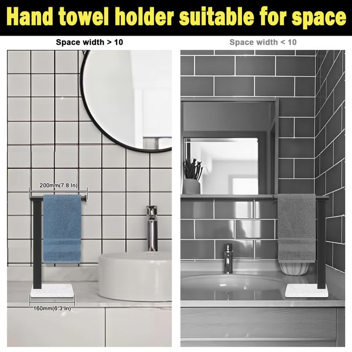 Stainless Steel L-Shaped Hand Towel Holder, SUS304 Bathroom Towel Rack with Thickened Base for Countertop Vanity (Matte Black, Square Base) - color: Matte Black
