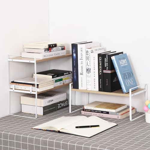 YGYQZ Desk Shelf Organizer for Top of Desk, 1-Tier Desktop Bookshelf, White & Wood - color: 1-tier White/Wood