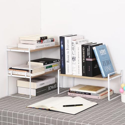 YGYQZ Desk Shelf Organizer for Top of Desk, 1-Tier Desktop Bookshelf, White & Wood - color: 1-tier White/Wood