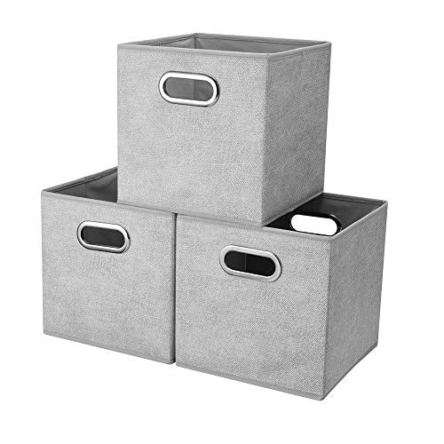 Fabric Cubicle Storage Cubes Bins 10.5x10.5 x 11 In Pattern Collapsible Storage Cube Boxes Grey White Cloth Storage Cubes Baskets Foldable Inserts Drawer Storages for Cube Organizer Storage QY-SC14-3 - color: Gray-white dots(Set of 3)