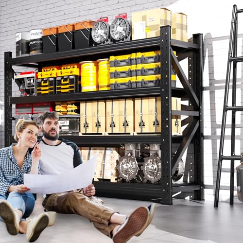 69"W Garage Shelving,6000lb Heavy Duty Storage Shelves,4 Tier Adjustable Shelving Unit,Industrial Metal Storage Shelving,Easy to install Standing Garage Shelf for Warehouse,Basement,64"H x 69"W x 24"D
