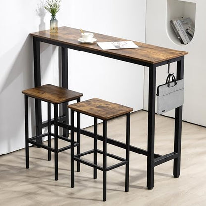 Finnhomy 52.7" Industrial Bar Table Set with 2 Stools - Counter Height Dining & Pub Table for Small Spaces, Kitchen, Apartment, Breakfast Nook - Metal & Wood, Space-Saving Furniture - Rustic Brown - color: Rustic Brown, size: 52.7" Bar Table