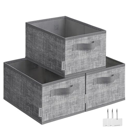 SONGMICS Storage Cubes, 11.8 x 7.9 x 5.9 Inches Non-Woven Fabric Bins with Double Handles, Set of 3, Closet Organizers for Shelves, Foldable, for Clothes, Cattail Gray UROB415G01