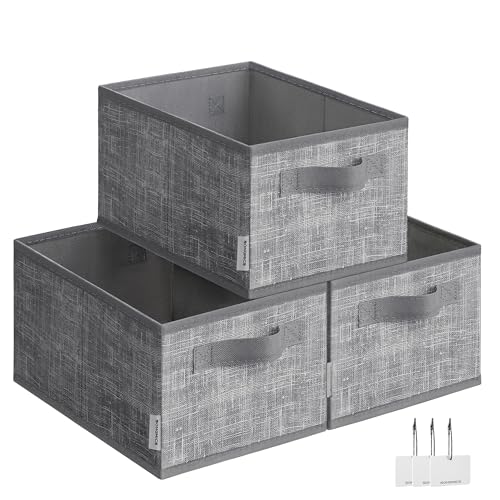 SONGMICS Storage Cubes, 11.8 x 7.9 x 5.9 Inches Non-Woven Fabric Bins with Double Handles, Set of 3, Closet Organizers for Shelves, Foldable, for Clothes, Cattail Gray UROB415G01