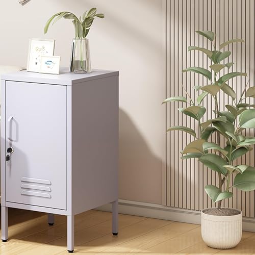 Garvee Metal Locker Nightstand with Shelf,Single Door Lockable Metal End Table,Modern Bedside Table, Versatile Side Cabinet for Bedroom, Living Room, or Office (27.55”h x 13.78”w x 14.96”d) - color: Purple