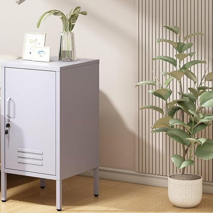 Garvee Metal Locker Nightstand with Shelf,Single Door Lockable Metal End Table,Modern Bedside Table, Versatile Side Cabinet for Bedroom, Living Room, or Office (27.55”h x 13.78”w x 14.96”d) - color: Purple