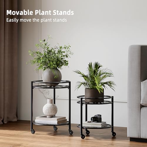 2 Tier Heavy Duty Rolling Plant Stand, 2 Pack Black | Indoor & Outdoor,150 lbs Capacity, Easy Move Cart, Balcony, Patio, Garden,Planter with Wheels - color: black