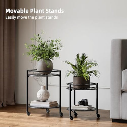 2 Tier Heavy Duty Rolling Plant Stand, 2 Pack Black | Indoor & Outdoor,150 lbs Capacity, Easy Move Cart, Balcony, Patio, Garden,Planter with Wheels - color: black