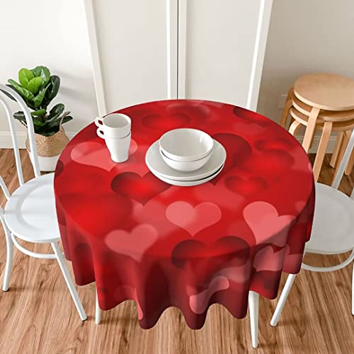 BETGINY Valentines Day Tablecloth - 60 Inch Round Red Romantic Tablecloth with Love Hearts Pattern - Dust-Proof, Wrinkle Resistant, Rustic Style for Home Dining Room Party - color: Red Love, size: 60" (Round)