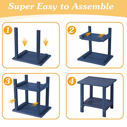 Apolimi Adirondack Outdoor Side Table, 2-Tier Sturdy Patio End Table Weather Resistant, 16.5" Solid Side Table for Patio, Pool, Porch(Navy Blue) - color: Navy Blue