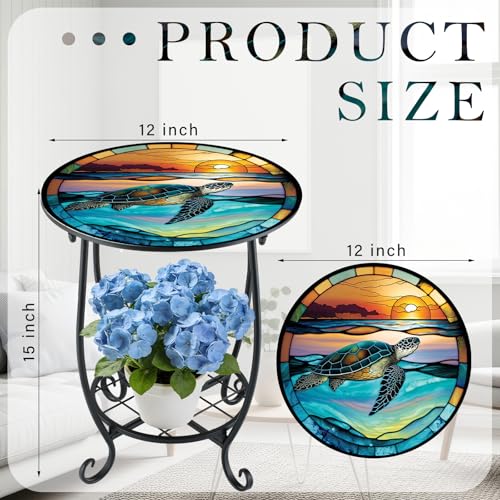 Cinnvoice Outdoor Side Table Round Small Mosaic Patio Accent Indoor End Plant Coffee Tea Table for Yard Patio Porch Garden Living Room, Bedroom(Turtle Style,12 Inch) - size: 12 Inch, style: Turtle Style