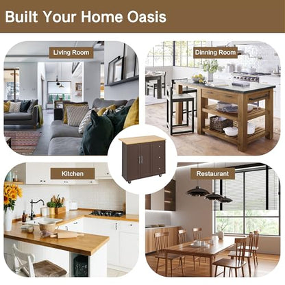 SUNLEI Kitchen Island with Storage Cabinet, Rolling Kitchen Table with Foldable Drop Leaf, Kitchen Island Cart on Wheels with Handle for Towel, Portable Islands for Kitchen (Brown, 39.7-INCH) - size: 39.7 INCH, style: Brown