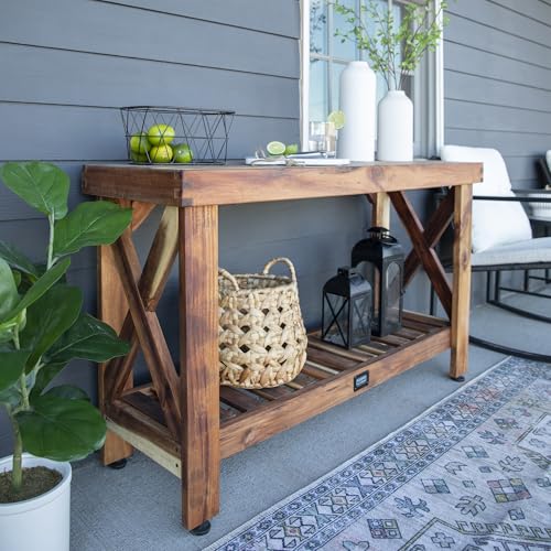 Backyard Discovery 48" Acacia Wood Farmhouse Narrow Console Table with Lower Slat Storage Shelf, Water-Resistant Design for Patio, Deck, Entryway, Living Room, Sofa Table, Indoor or Outdoor Use - style: Without Decorative Shelves