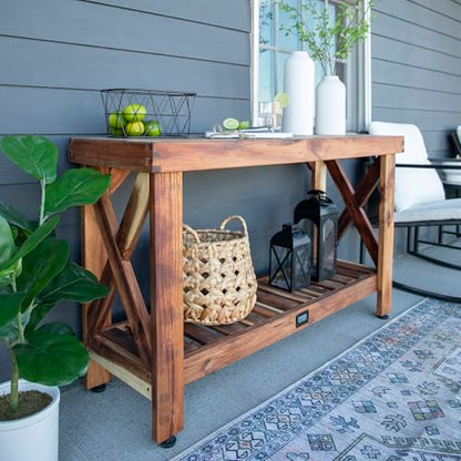 Backyard Discovery 48" Acacia Wood Farmhouse Narrow Console Table with Lower Slat Storage Shelf, Water-Resistant Design for Patio, Deck, Entryway, Living Room, Sofa Table, Indoor or Outdoor Use - style: Without Decorative Shelves