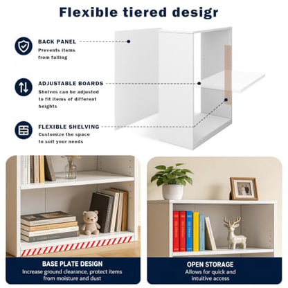 3-Tier Bookcase, 71 Inches, Wooden Open Display Floor Bookshelf with Adjustable Shelves (White) - color: White, size: 3-Tier Bookcase