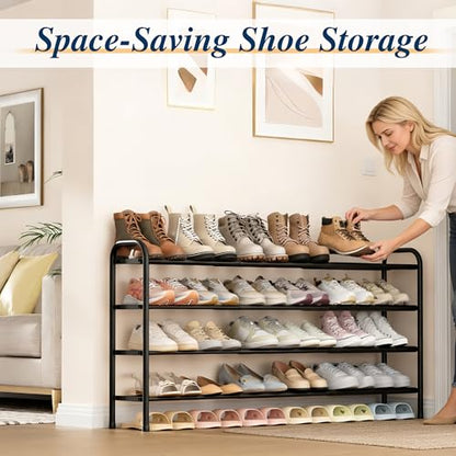 ENJOYBASICS 4 Tier Expandable Shoe Rack for Closet, Free Standing Metal Shoe Shelf Storage Organizer Holder 24 Pairs, Adjustable Width Shoe Rack for Entryway Small Space, Black - size: 4 Tier (8-24 Pairs)