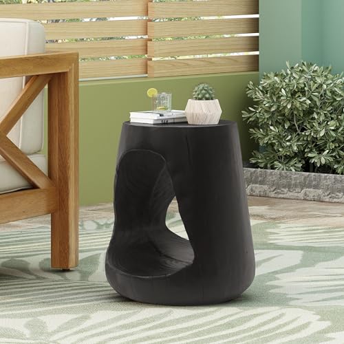 Black Hollow Tree Stump Side Table, Wabi-Sabi Solid Wood Accent End Table, Hand Carved Log Stool Table for Living Room Bedroom Patio Decor - color: 1pcs-black