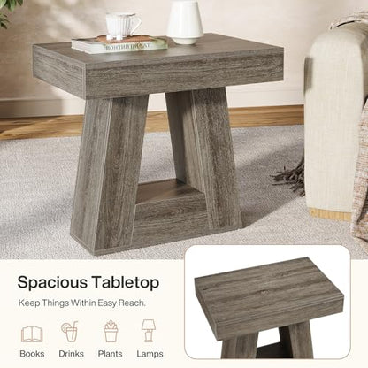 Tribesigns 24" Modern Side Table, 2-Tier Narrow Wooden End Table with Trapezoid Base, Farmhouse Small Nightstand for Living Room, Bedroom (1, Gray) - color: Grey