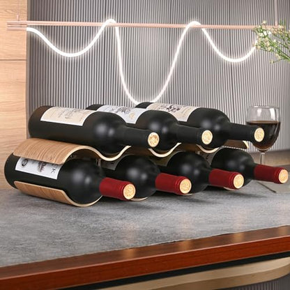 Countertop Wine Rack - 7 Bottle Freestanding Wine Bottle Holder Stand - 2 Tier Wooden Wine Storage Rack - Wavy Wine Organizer for Cabinet Pantry Home Kitchen Bar - size: 2 Tier - 7 Bottle
