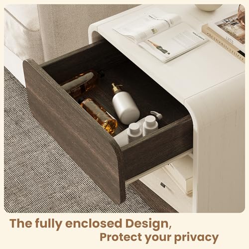 Modern Nightstands Set of 2,Bedside Table with Open Shelf,Night Stand with Drawer Storage,Wooden End Table for Bedroom, Side Table White and Walnut - color: 2pcs_white&walnut