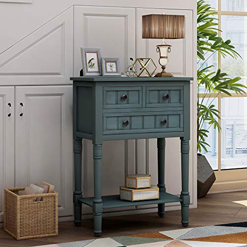 Knocbel Slim Antique Entry Console Table with Drawers & Bottom Open Shelf, Solid Wood Sofa Couch Table for Entryway Hallway Living Room (Navy) - color: Navy