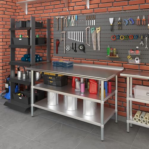 AmGood Stainless Steel Work Table with 1.5" Backsplash and 2 Shelves | Metal Kitchen Food Prep Table | NSF (60" Long x 30" Deep) - size: 60" Long x 30" Deep