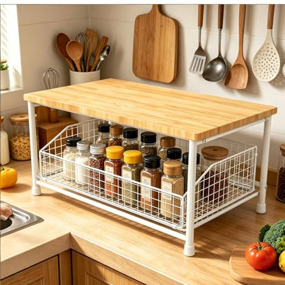 Kitchen Counter Shelf, Small Kitchen Shelf Microwave Stand with Bottom Storage Basket, Storage Microwave Shelf for Office, Living Room, Bedroom(White) - color: White