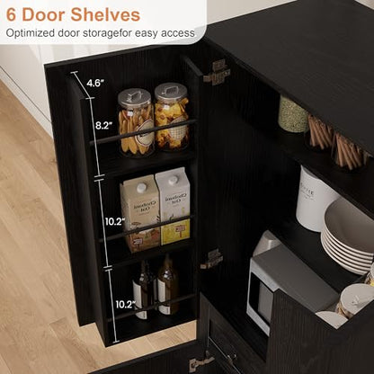 Garvee 71" Kitchen Pantry Cabinet, Barn Door Freestanding Cupboard with Drawer, Sliding Storage Rack, and 6 Hanging Shelves for Kitchen, Dining Room, Living Room Bedroom - color: Black