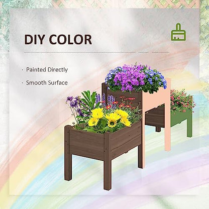 Outsunny Raised Garden Bed with 3 Planter Box, Elevated Wooden Plant Stand with Drainage Holes, for Vegetables, Herb and Flowers, Coffee - color: Coffee, size: 6.04' x 1.48' x 2.63'