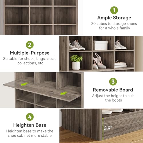 LITTLE TREE 70.9" Tall Shoe Rack, 10-Tier Freestanding Shelf, Max. Store 30 Pairs, Shoe Cabinet Organizer for Living Room, Entryway, Cloakroom, Grey - color: Grey