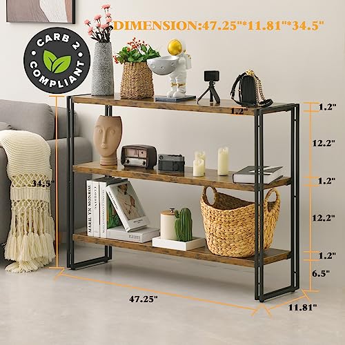 HCHQHS 3-Tier Rustic Wood and Metal Industrial Bookshelf for Home Office, Bedroom, Kitchen, Bathroom - 47in - color: Rustic Brown, size: 3-Tier (47"W x 33.5"H)