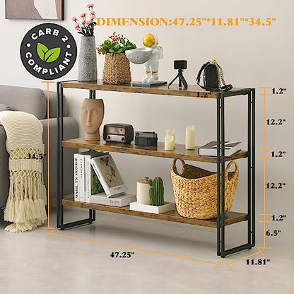 HCHQHS 3-Tier Rustic Wood and Metal Industrial Bookshelf for Home Office, Bedroom, Kitchen, Bathroom - 47in - color: Rustic Brown, size: 3-Tier (47"W x 33.5"H)