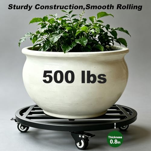 18" Round Plant Stand with Wheels Heavy Duty,Large Metal Plant Caddy Indoor Outdoor Use,Rolling Plant Dolly with Industrial Casters,Rust-Proof Black Plant Tray for Large Planters Pots,2-Pack - size: 18-Inch (2-Pack)