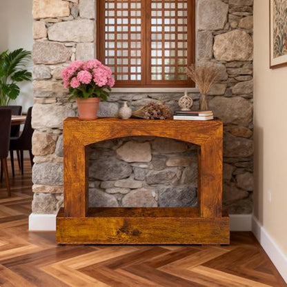 Sonharlar 46 Inch Entryway Table U-Shaped, Wooden Console Table with Socket Farmhouse Sofa Table for Entrance, Hallway, Living Room,Behind Couch(Rustic Brown) - color: Rustic Brown, size: 46IN UH