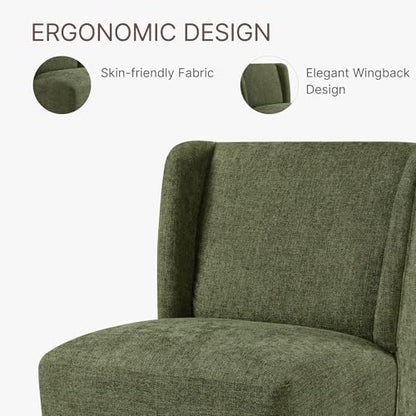 KISLOT Upholstered Dining Chairs Set of 1 with Casters, Wingback Modern Side Armless Deskchair with Rollers for Diningroom Bedroom Livingroom Reading Room, Green Fabric - color: A Green Fabric, size: Set of 1