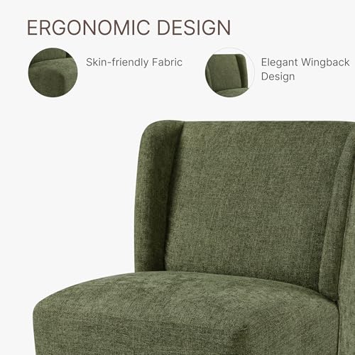 KISLOT Upholstered Dining Chairs Set of 2 with Casters, Wingback Modern Side Armless Deskchair with Rollers for Diningroom Bedroom Livingroom Reading Room, Green Fabric - color: A Green Fabric, size: Set of 2