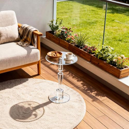 Acrylic Round Side Table, End Table Nightstand Pedestal Table for Living Room, Bedroom, Balcony (Clear, 15.7“×15.7”×21.7“) - color: Clear