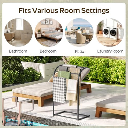 YATINEY Free Standing Towel Rack, 4-Tier Blanket Rack for Bathroom, Pool Towel Stand Display and Drying Rack, Modern Towel Blanket Storage Organizer, Black CJ07BK - color: Black