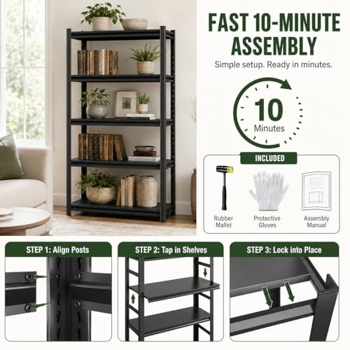 3 Tier Metal Bookshelf, Adjustable Tall Bookcase, Heavy Duty 1800 LBS Modern Deep Book Shelf, Bolt-Free Storage Shelves for Living Room, Home Office, Garage, 36" Wx 12" Dx 32" H - size: 3 Tier-36"Wx 12"Dx 32"H