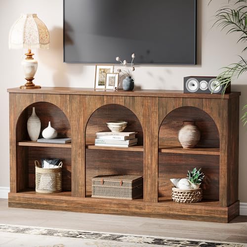 Tribesigns Farmhouse Console Table, 63-Inch Long 3 Tier Entryway Table with Storage, Wooden Rectangular Sofa Table Behind The Couch for Entrance, Hallway, Living Room, Dark Brown - color: Dark Brown