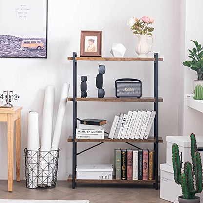HCHQHS Bookshelf, 4-Tier Industrial Bookcase, Rustic Open Book Shelf, Freestanding Tall Bookshelves with Metal Frame - color: Rustic Brown, size: 4-Tier (35.8"W x 51.2"H)