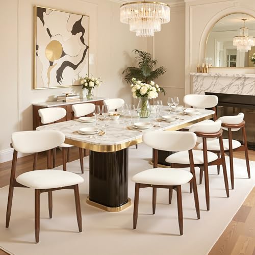 CHUN YI Dining Chairs Set of 8, Upholstered Wooden Dining Room Chairs, Mid Century Modern Fabric Kitchen Chair with Ergonomic Curved Backrest, Beige (Only Chairs) - color: Beige, size: Set of 8