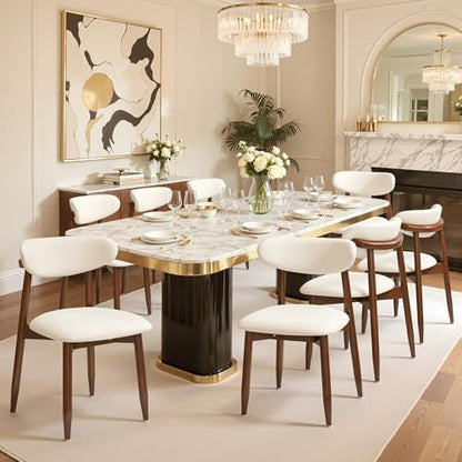 CHUN YI Dining Chairs Set of 8, Upholstered Wooden Dining Room Chairs, Mid Century Modern Fabric Kitchen Chair with Ergonomic Curved Backrest, Beige (Only Chairs) - color: Beige, size: Set of 8