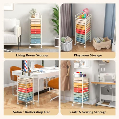 DREAMADE Rolling Cart With Storage Drawers, Utility Cart With Removable Plastic Drawers, Lockable Wheels for Classroom Organization, Art Supplies, Office, Scrapbook (10 Drawers, Macaron) - color: Macaron, style: 10 Drawers