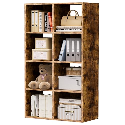 COMHOMA 8 Wood Cube Storage Organizer with Open Back and Removable Back Panels, 11In Brown Cube Storage Bookshelf, Cubicle Shelf Bookcase for Home Office Bedroom Living Room, Vertical or Horizontal - color: 8 Cube-camel