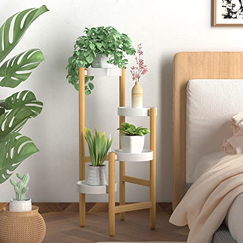 Wisuce Bamboo Plant Stands Indoor, 4 Tiered Tall Corner Plant Stand Holder Multiple Shelf Flower Tables for Garden Indoor Home (4 Tier -2)