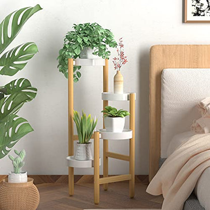 Wisuce Bamboo Plant Stands Indoor, 4 Tiered Tall Corner Plant Stand Holder Multiple Shelf Flower Tables for Garden Indoor Home (4 Tier -2)